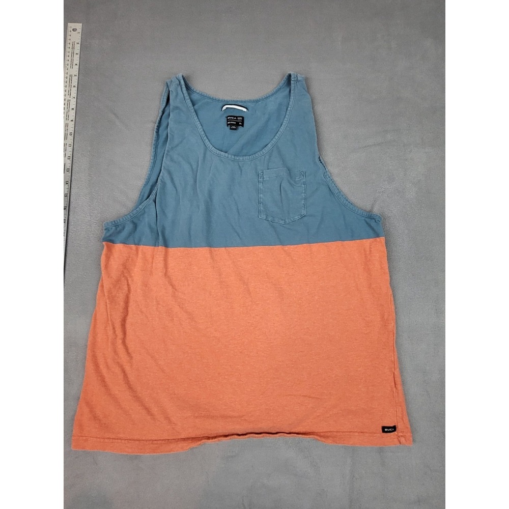 RVCA Large Colorblock Pocket Tank Top XL Orange Blue Cotton Blend Lightweight